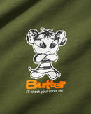 Butter Goods Vexed T-Shirt in Army, 100% katoen 230gsm relaxed fit crew neck met screen printed Vexed graphic op de borst in gedempte militaire groene kleur, verkrijgbaar bij Revert 95 Haarlem