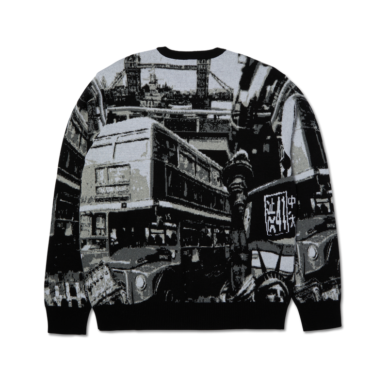 HUF Worldwide Commuter Sweater zwart knitwear sweater met geborduurd logo