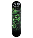 Zero Adam Arunski Fright Night skateboard deck 8.5 inch, Resin-7 7-ply North American Maple twin tail medium concave pro model met Leprechaun horror graphic in zwart en neon groen 32.3 inch lang wheelbase 14.5 inch, verkrijgbaar bij Revert 95 Haarlem