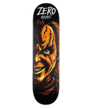 Zero David Reyes Fright Night skateboard deck 8.25 inch, 7-ply maple popsicle pro model met Chucky Child's Play horror graphic in zwart en oranje 31.93 inch lang wheelbase 14.25 inch, verkrijgbaar bij Revert 95 Haarlem