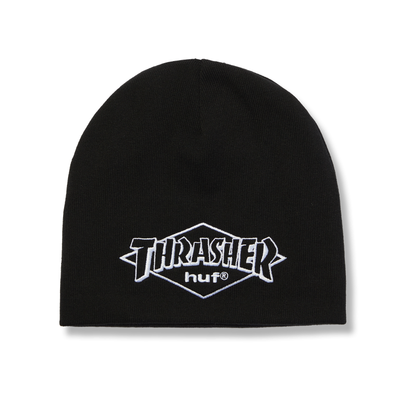  HUF x Thrasher Meltdown Reversible Beanie – dubbelzijdige muts met vulkaanprint aan de ene kant en HUF x Thrasher-logo aan de andere, gemaakt van zachte acrylstof