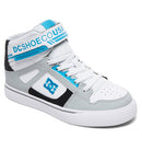 DC Shoes Pure High-Top EV Kids Grey/Black/Blue, kindersneaker met leer suède textiel upper, cupsole constructie en Pill Pattern buitenzool, verkrijgbaar bij Revert 95 Haarlem
