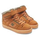 DC Shoes Pure High-Top EV Winterized Boot Kids Wheat, kinderschoen met sherpa voering, hook-and-loop sluiting en Pill Pattern buitenzool, verkrijgbaar bij Revert 95 Haarlem