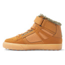 DC Shoes Pure High-Top EV Winterized Boot Kids Wheat, kinderschoen met sherpa voering, hook-and-loop sluiting en Pill Pattern buitenzool, verkrijgbaar bij Revert 95 Haarlem