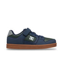 DC Shoes Manteca 4 V Kids Navy/White/Green, kindersneaker met leer nubuck suède upper, hook-and-loop sluiting en Pill Pattern buitenzool, verkrijgbaar bij Revert 95 Haarlem