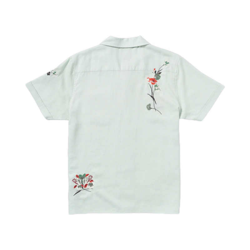 RVCA Nectar Short Sleeve Shirt – linnen-viscose overhemd met all-over print en camp collar
