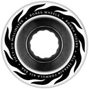 Bones Rough Riders Eternal Flame Cruiser Wheels in White 80A, ATF All-Terrain Formula urethane wide profile smooth riding surface center set hub voor cruising op elk terrein beschikbaar in 56mm en 59mm gemaakt in de USA Santa Barbara California, verkrijgbaar bij Revert 95 Haarlem