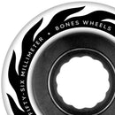 Bones Rough Riders Eternal Flame Cruiser Wheels in White 80A, ATF All-Terrain Formula urethane wide profile smooth riding surface center set hub voor cruising op elk terrein beschikbaar in 56mm en 59mm gemaakt in de USA Santa Barbara California, verkrijgbaar bij Revert 95 Haarlem