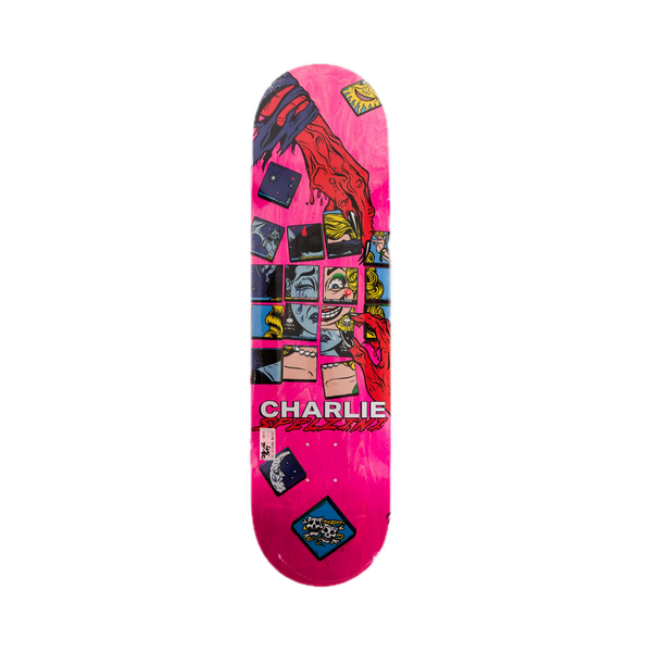 Death Skateboards Spelzini Interchangeable Pink Stain – skateboarddeck van 7-laags esdoornhout met Spelzini-graphic en roze wood stain afwerking