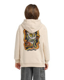 Element x Timber! Hermit Kids Sweater Oatmilk met geborduurd Element x Timber! skull logo op de linkerborst en full-color psychedelische backprint met kikker, skull en vlammen, verkrijgbaar bij Revert 95 Haarlem