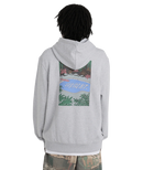 Element Poolside Sweater Light Heather Grey met tone-on-tone Element boom logo op de linkerborst en full-color Poolside backprint met zwembad en tropische planten, verkrijgbaar bij Revert 95 Haarlem