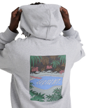 Element Poolside Sweater Light Heather Grey met tone-on-tone Element boom logo op de linkerborst en full-color Poolside backprint met zwembad en tropische planten, verkrijgbaar bij Revert 95 Haarlem