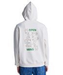 RVCA Fool Sweater in Salt met klein hagedis graphic voor en groot Open Mind print achter, verkrijgbaar bij Revert 95 Haarlem