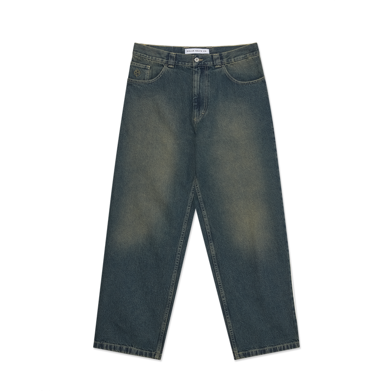 Polar Skate Co Big Boy Pants Dirty Blue – denim broek van 100% katoen met losse pasvorm, Big Boy-logo en vintage Dirty Blue wassing.