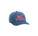 Obey Pigment Studios 6 Panel Snapback Navy, low profile cap van 100% cotton pigment twill met geborduurd Obey Studios artwork, one size, verkrijgbaar bij Revert 95 Haarlem