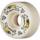 Powell Peralta Dragon Formula Nano Rat V4 Wide skateboard wielen 97A 52mm, asymmetrisch dubbel radiaal design met lock-in binnenrand en V4 Wide buitenrand 34mm breed center set lagers off white hard park wiel, set van vier gemaakt in Santa Barbara, verkrijgbaar bij Revert 95 Haarlem