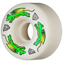Powell Peralta Dragon Formula Nano Rat V4 Wide skateboard wielen 93A 52mm, asymmetrisch dubbel radiaal design met lock-in binnenrand en V4 Wide buitenrand 34mm breed center set lagers off white met graphic print, set van vier gemaakt in Santa Barbara, verkrijgbaar bij Revert 95 Haarlem