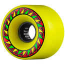 Powell Peralta Primo skateboard wielen in Yellow 82A 66mm, SSF Pro Soft Slide Formula zachte freeride cruiser wielen 46mm breed 38mm contactpatch center set handgemaakt in Californie set van vier, verkrijgbaar bij Revert 95 Haarlem