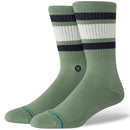 Stance Boyd St Crew Socks in Green, 73% combed cotton 16% polyester 8% nylon 3% elastane crew sok met moderate targeted cushioning seamless toe signature stripes en Infiknit technology in levendige groene colorway, verkrijgbaar bij Revert 95 Haarlem