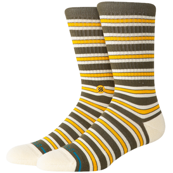 Stance Ollie Crew Olive – olijfgroene crew sokken met subtiele details, medium cushioning en Stance branding