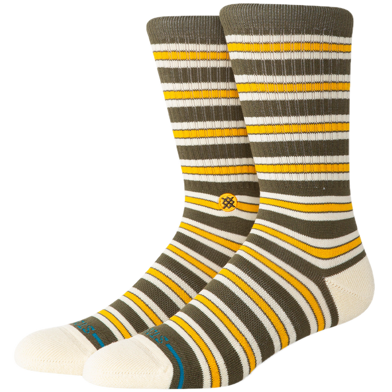 Stance Ollie Crew Olive – olijfgroene crew sokken met subtiele details, medium cushioning en Stance branding