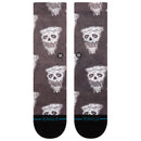 Stance Pizza Face Crew Sock White/Black met pizza graphic en crew hoogte, verkrijgbaar bij Revert 95 Haarlem