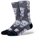 Stance Pizza Face Crew Sock White/Black met pizza graphic en crew hoogte, verkrijgbaar bij Revert 95 Haarlem