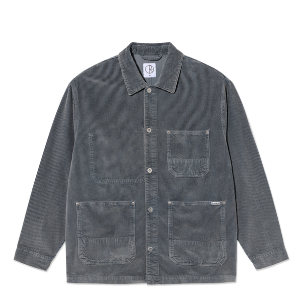 Polar Skate Co Ezra Jacket Blueish Grey Cord – corduroy overshirt met knoopsluiting, drie zakken en geweven Polar-label in Blueish Grey kleur.