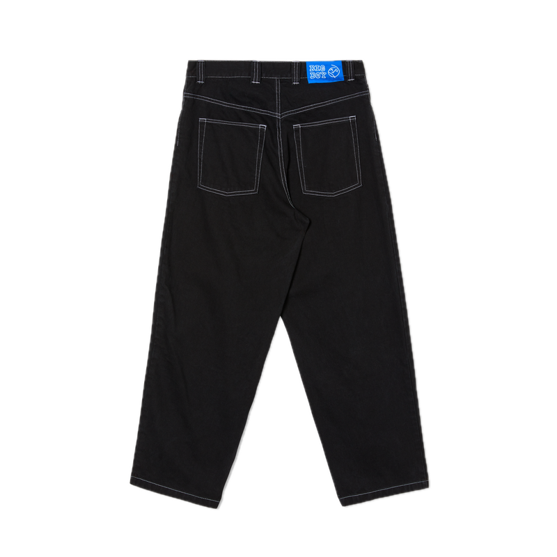 Polar Skate Co Big Boy Pants OG Logo Black White Stitching – zwarte baggy denim met witte stiksels en OG Logo