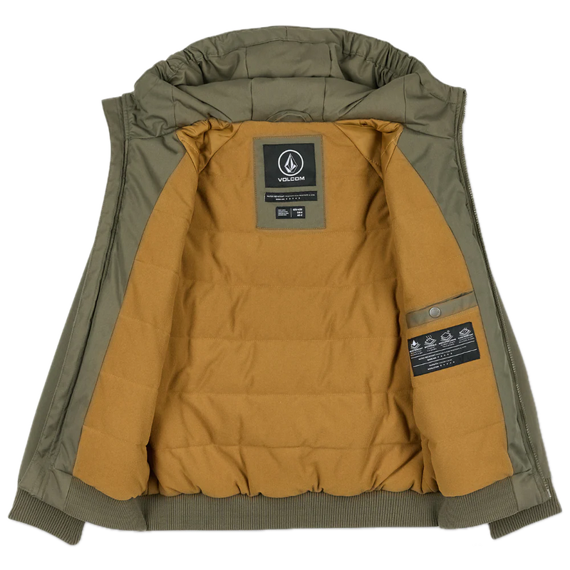 Volcom Hernan 10K Jacket Wintermoss Kids – waterdicht kinderjack in Wintermoss groen met voering, capuchon en subtiele Volcom-branding