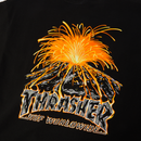 HUF x Thrasher Meltdown SS Tee – zwart T-shirt met HUF x Thrasher-logo op borst en vulkaan-backprint uit de Meltdown-serie