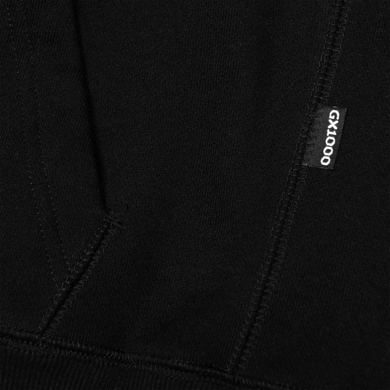 GX1000 Og Logo Flip Hoodie black voorkant gx1000 label close-up sweater Revert95.com