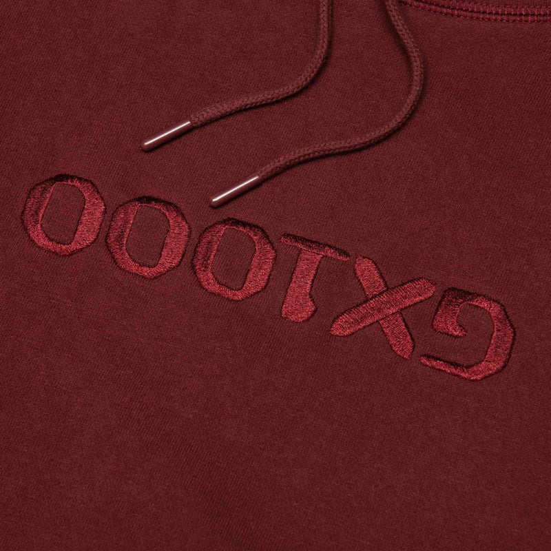GX1000 Og Logo Flip Hoodie maroon voorkant gx1000 logo close-up sweater Revert95.com