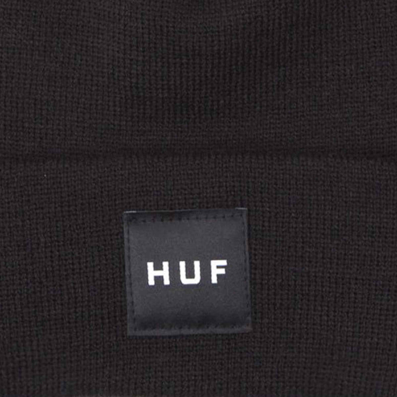 HUF BOX LOGO BEANIE black voorkant muts HUF logo close-up Revert95.com