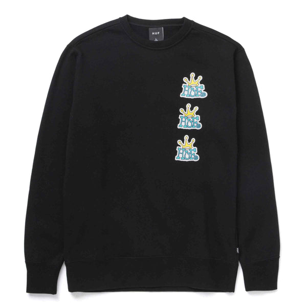 HUF CROWN STACK CREWNECK SWEATER black voorkant zwarte sweater Revert95.com