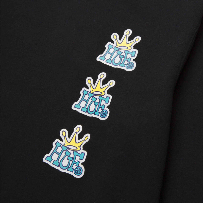 HUF CROWN STACK FLEECE PANT black voorkant close-up zwarte jogging broek Revert95.com