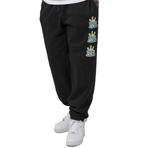 HUF CROWN STACK FLEECE PANT black voorkant zwarte jogging broek Revert95.com