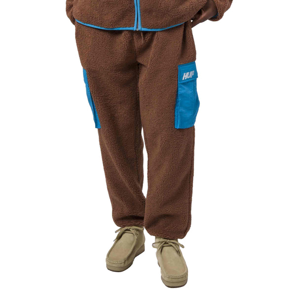 HUF FORT POINT SHERPA PANT Dust brown voorkant teddy cargo broek Revert95.com