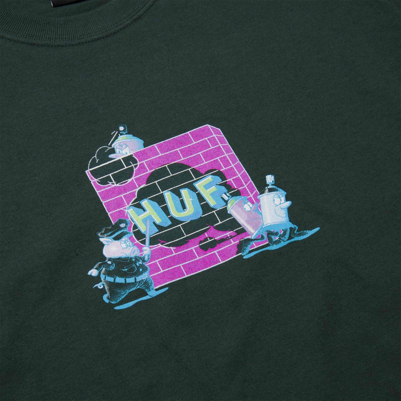 HUF HIGH GLOSS HEADACHE T-SHIRT dark green voorkant close-up Revert95.com