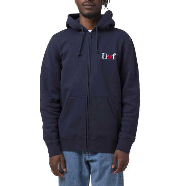 HUF MILTON ZIP-UP HOODIE Navy Blazer voorkant donker blauwe sweater Revert95.com