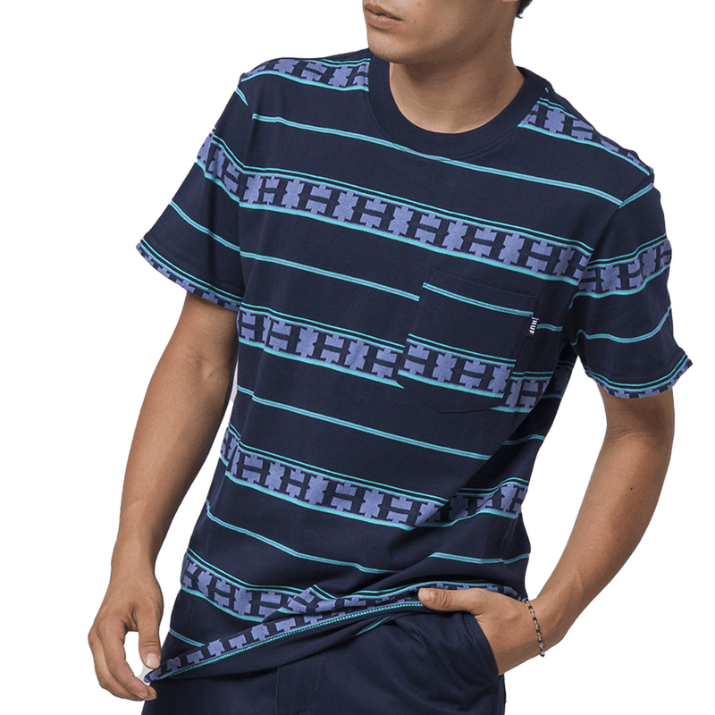 HUF PALISADES STRIPE KNIT TOP navy blazer voorkant