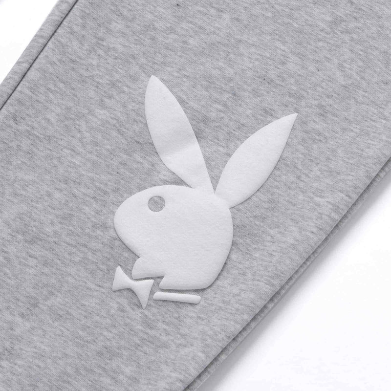 HUF X PLAYBOY RABBIT HEAD FLEECE PANT Grey Heather voorkant close-up  grijze joggingbroek  Revert95.com