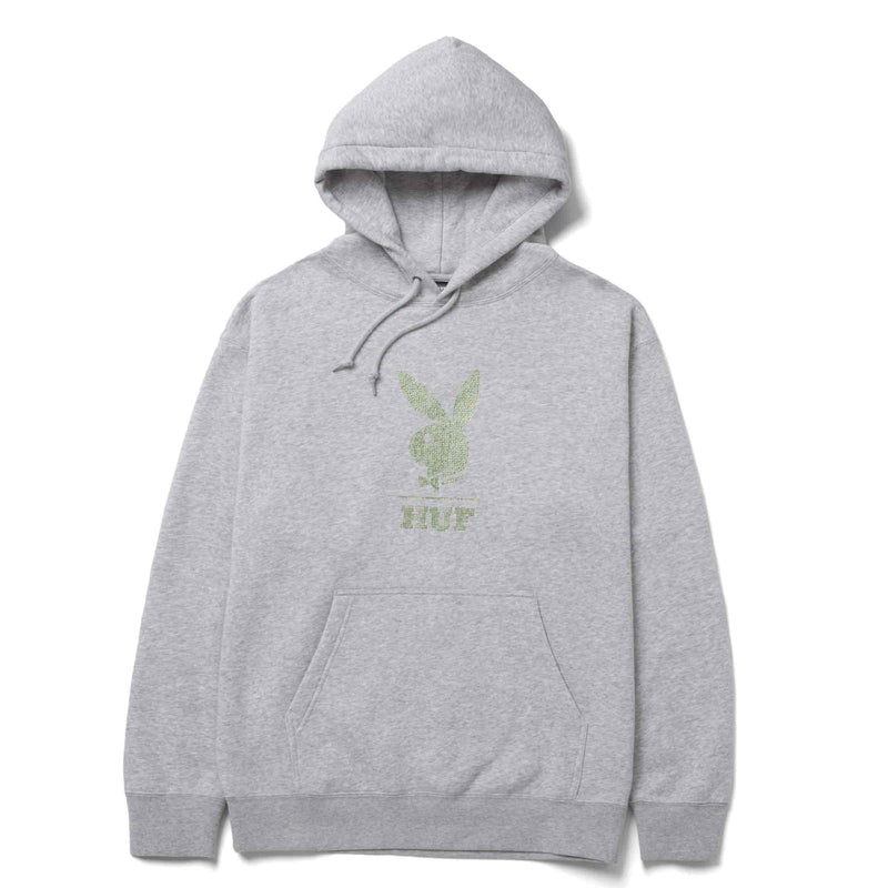 HUF X PLAYBOY RHINESTONE PULLOVER HOODIE Grey Heather voorkant sweater plat Revert95.com