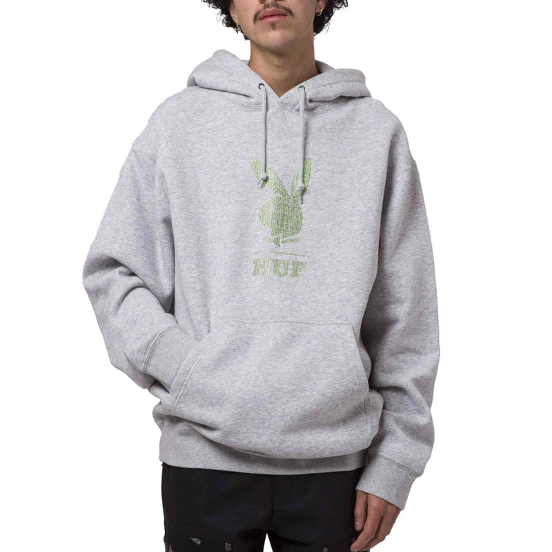 HUaF X PLAYBOY RHINESTONE PULLOVER HOODIE Grey Heather voorkant sweater Revert95.com