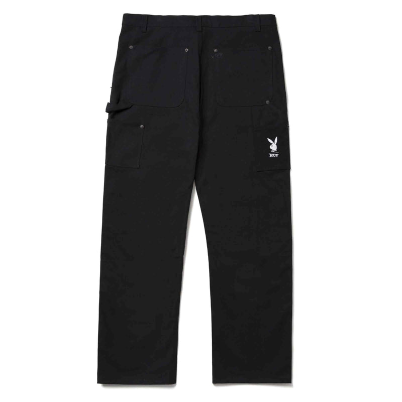 HUF X PLAYBOY VVS DOUBLE KNEE PANT zwart achterkant plat relaxed fit normal waist broek Revert95.com