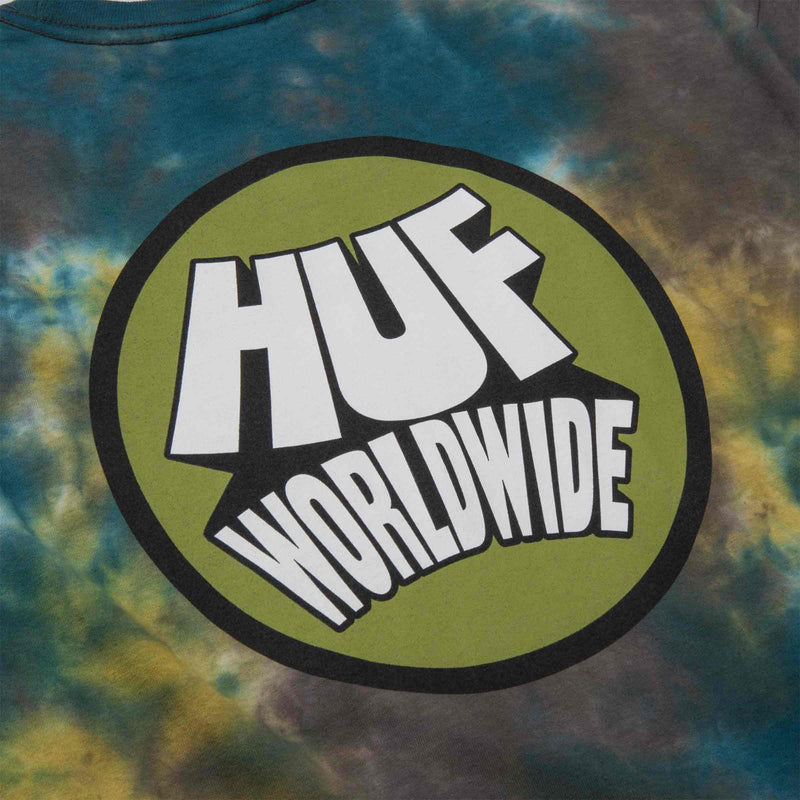 HUF SELECTA DYED T-SHIRT black achterkant HUF worldwide logo close-up Revert95.com