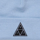 HUF TRIPLE TRIANGLE CUFF BEANIE light blue voorkant muts logo close-up Revert95.com