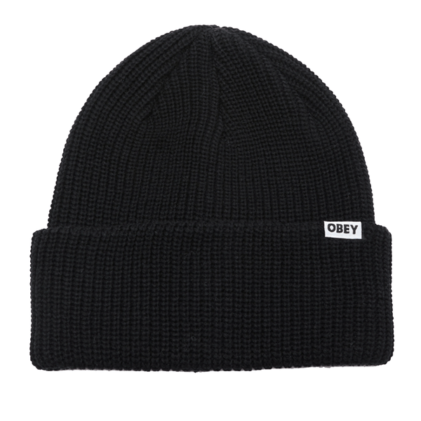 Obey Bold organic beanie zwart voorkant obey logo