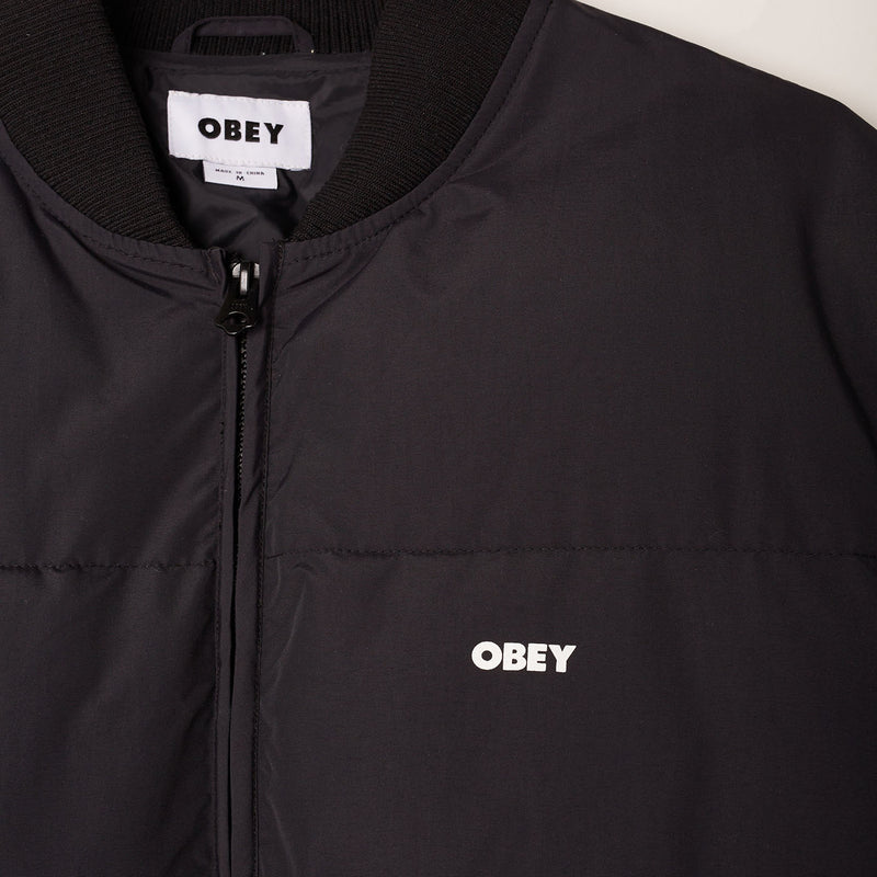 Obey Charlie jacket black logo rechtsboven close-up