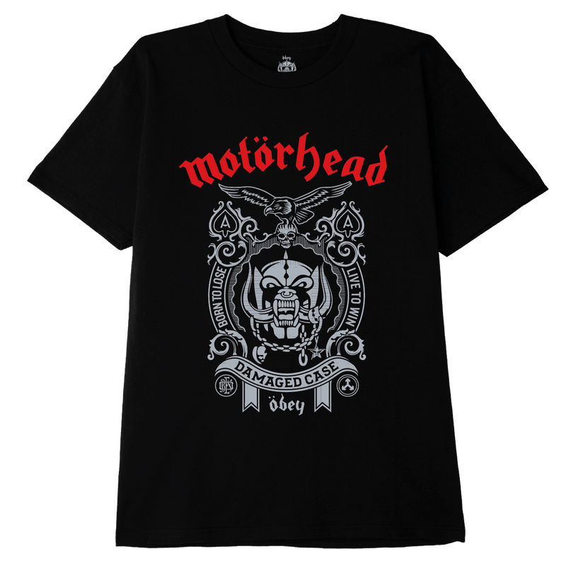 Obey x Motörhead samenwerking damaged case t-shirt voorkant zwart